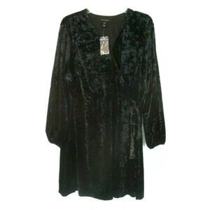 NEW H by Halston Black Crushed Velvet V-Neckline Knee Length Dress Size Medium